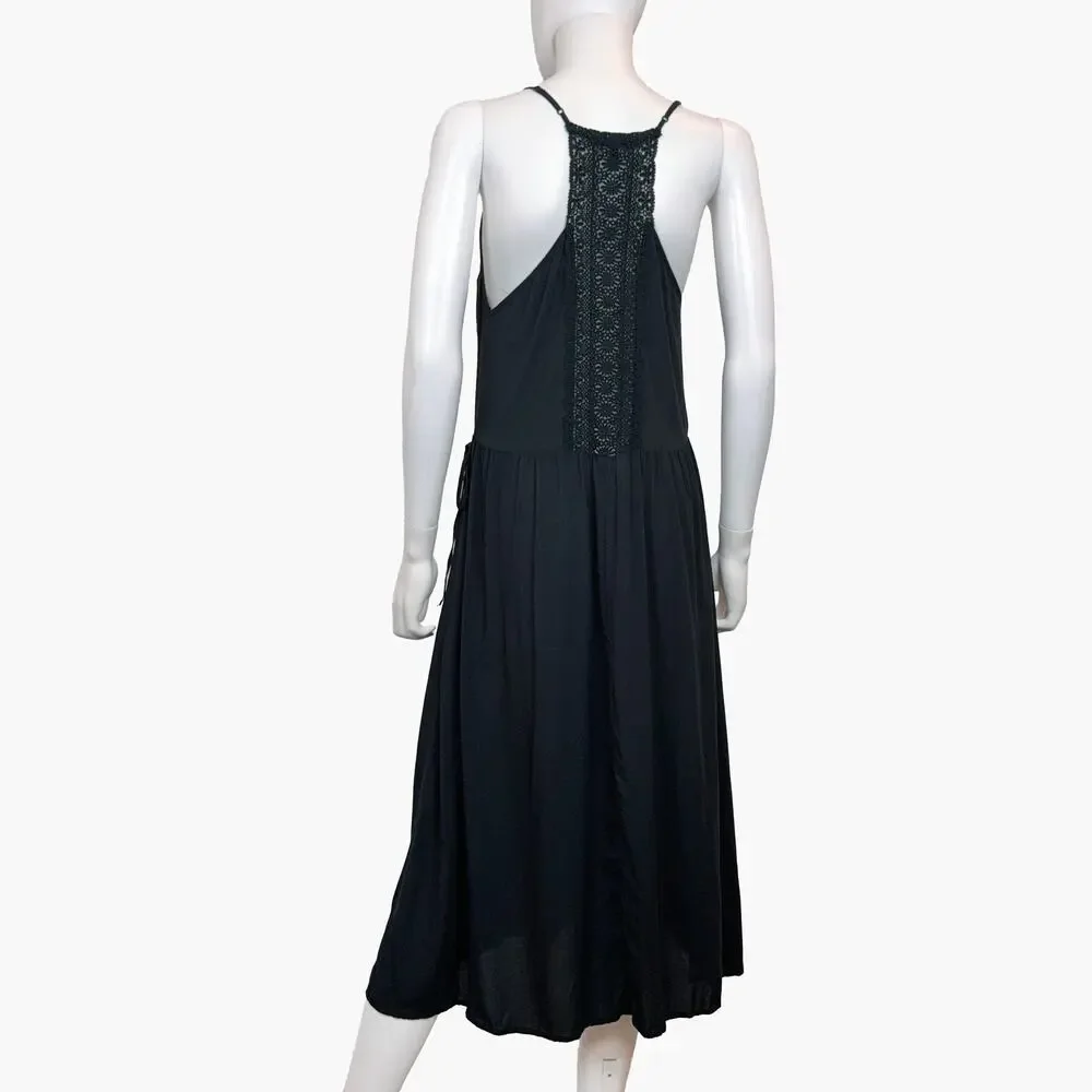 VICTORIA'S SECRET Crochet Lace Sleeveless Racerback Midi Dress (Black | Size S)